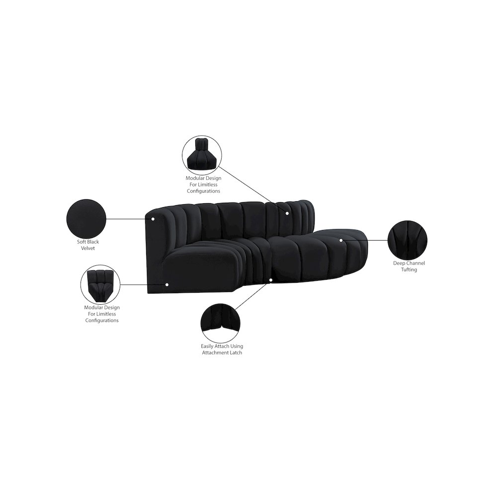 Arc Black Velvet Modular Sofa. Picture 11
