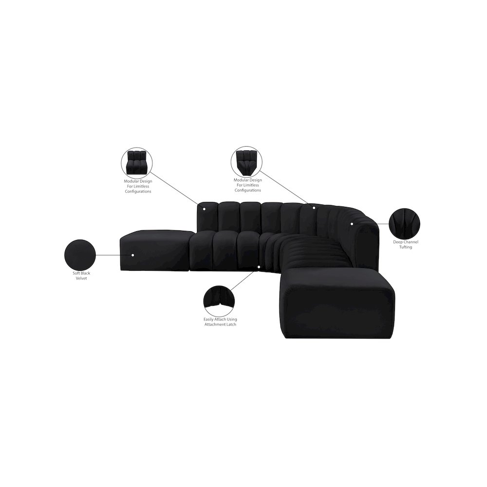 Arc Black Velvet Modular Sofa. Picture 14