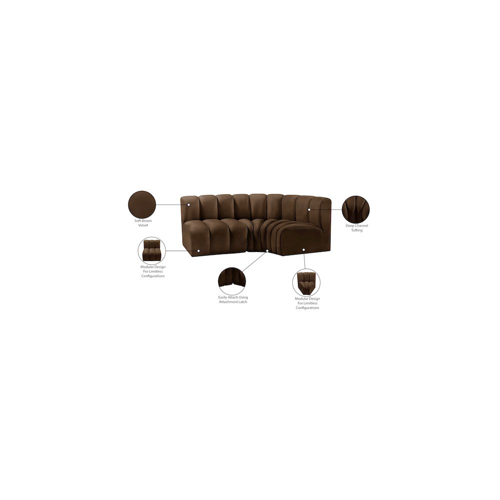 Arc Brown Velvet Modular Sofa. Picture 10