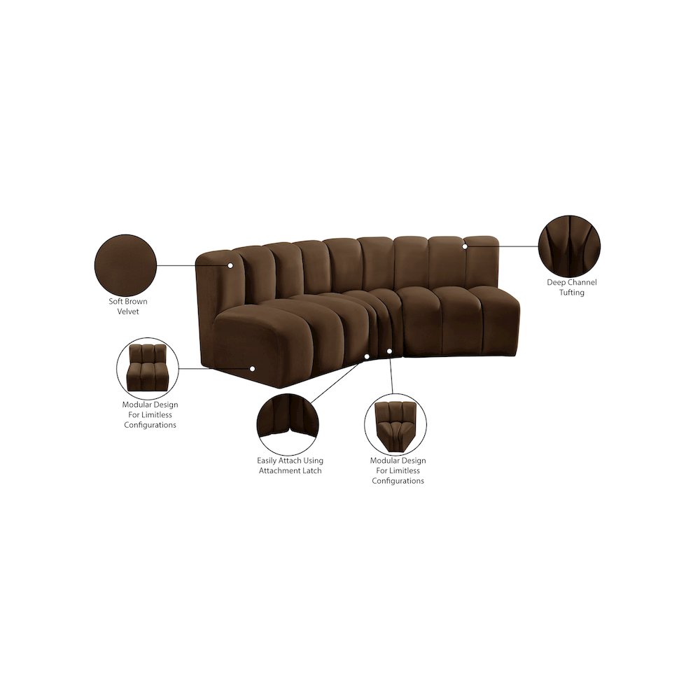 Arc Brown Velvet Modular Sofa. Picture 10