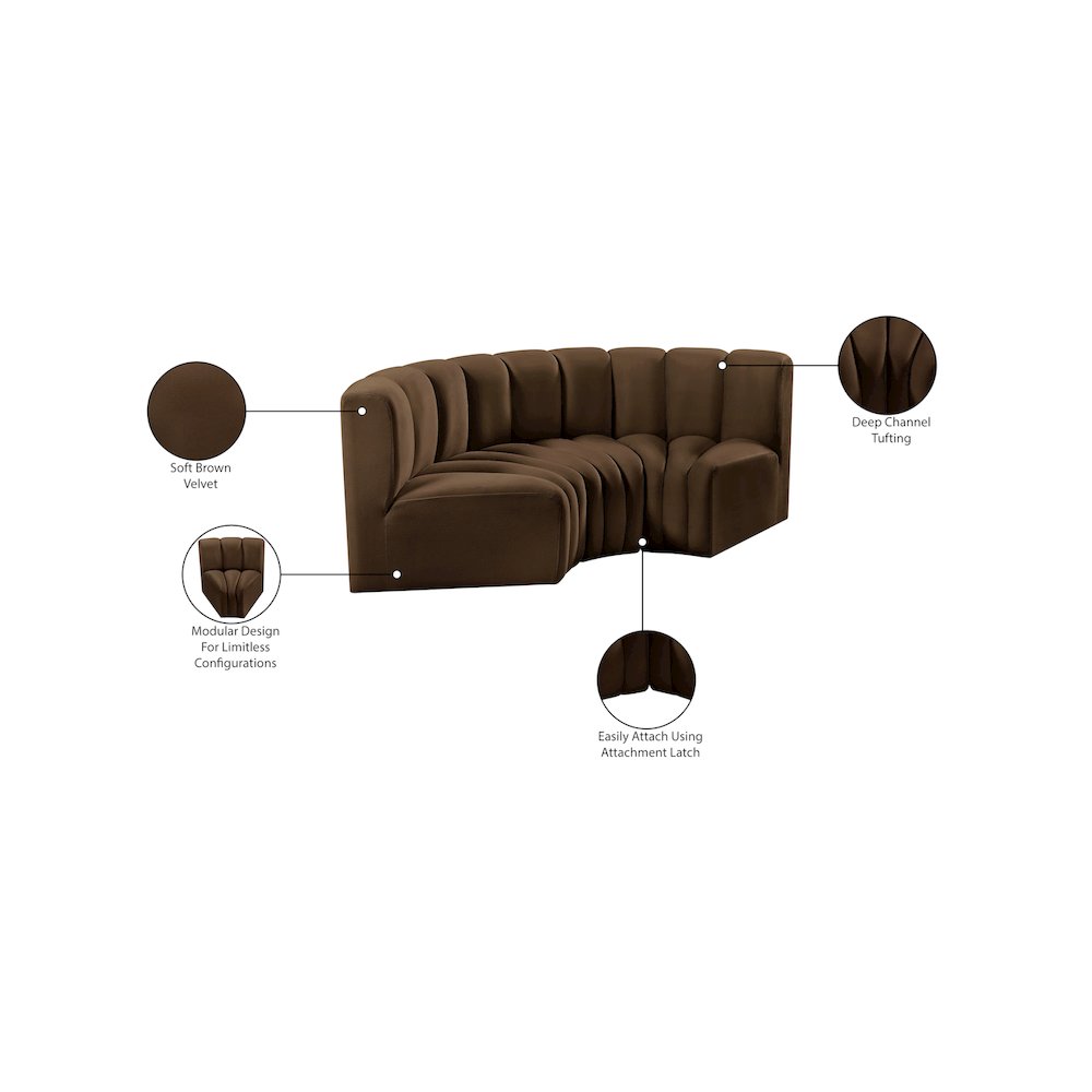 Arc Brown Velvet Modular Sofa. Picture 9