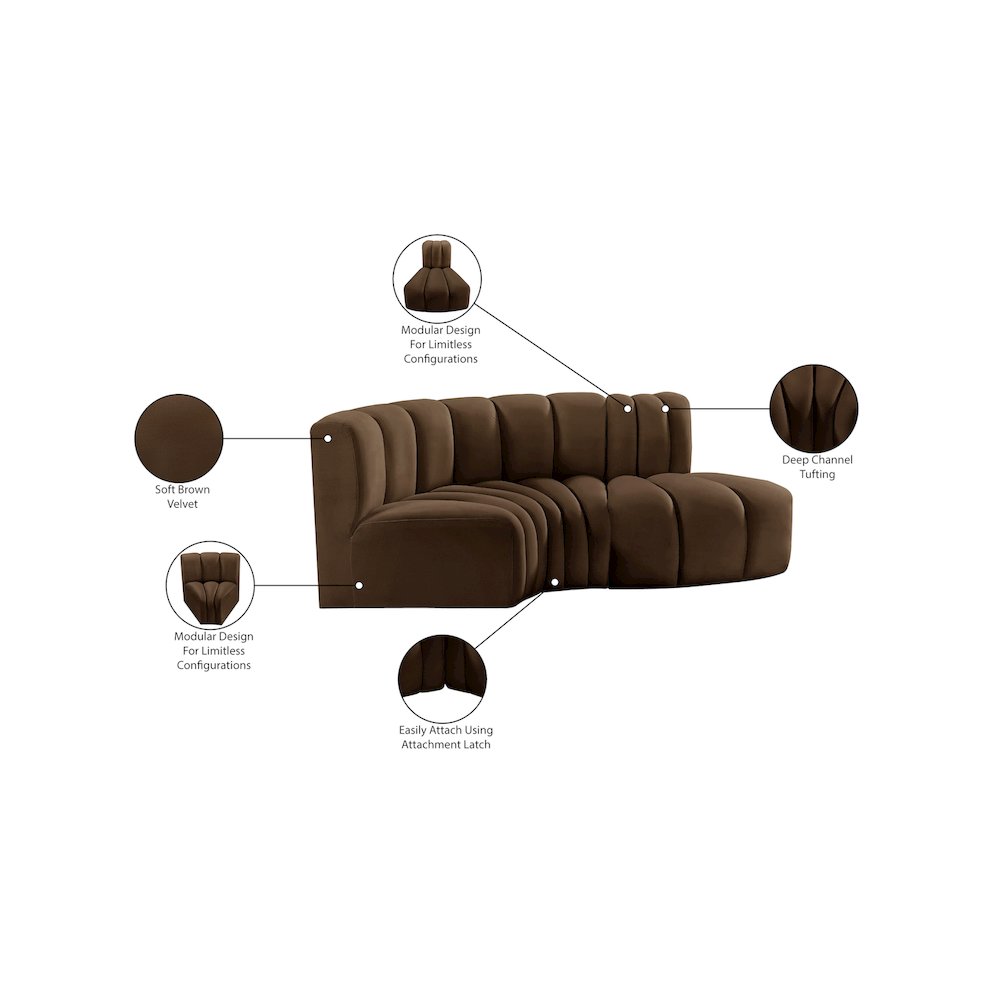 Arc Brown Velvet Modular Sofa. Picture 10