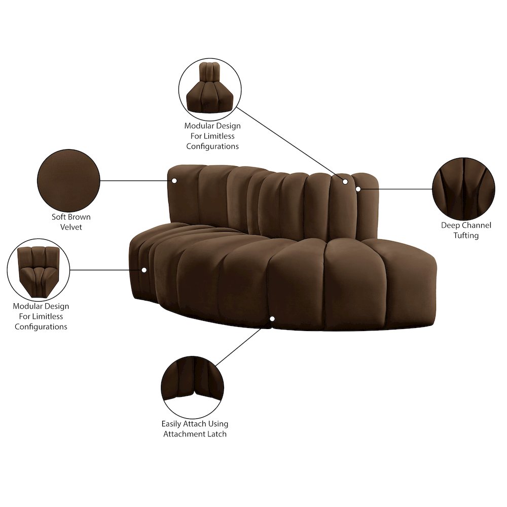 Arc Brown Velvet Modular Sofa. Picture 9