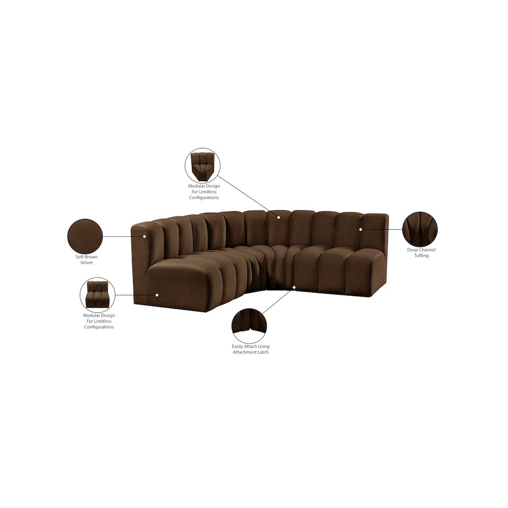Arc Brown Velvet Modular Sofa. Picture 11