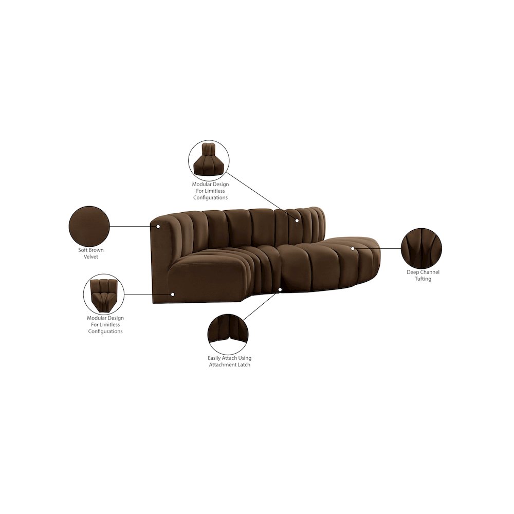 Arc Brown Velvet Modular Sofa. Picture 11