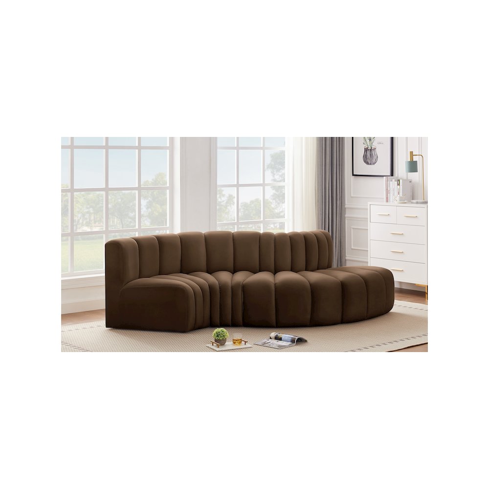 Arc Brown Velvet Modular Sofa. Picture 2