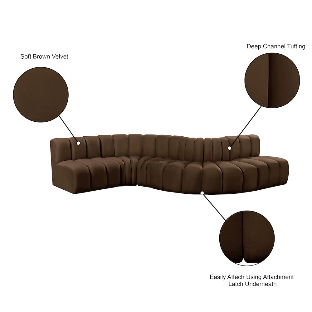 Arc Brown Velvet Modular Sofa. Picture 15