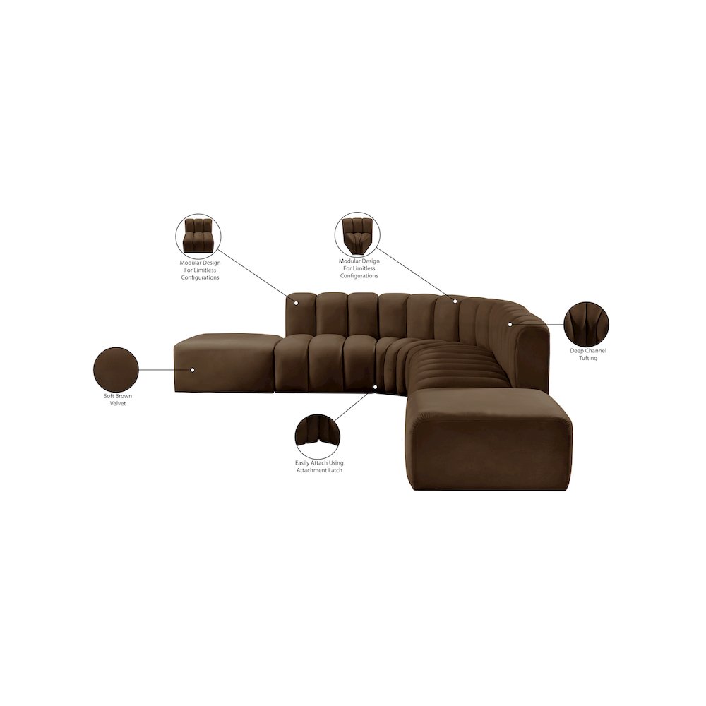 Arc Brown Velvet Modular Sofa. Picture 14