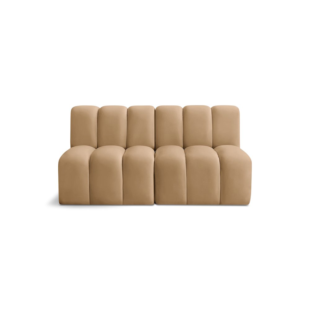 Arc Camel Velvet Modular Sofa. Picture 1