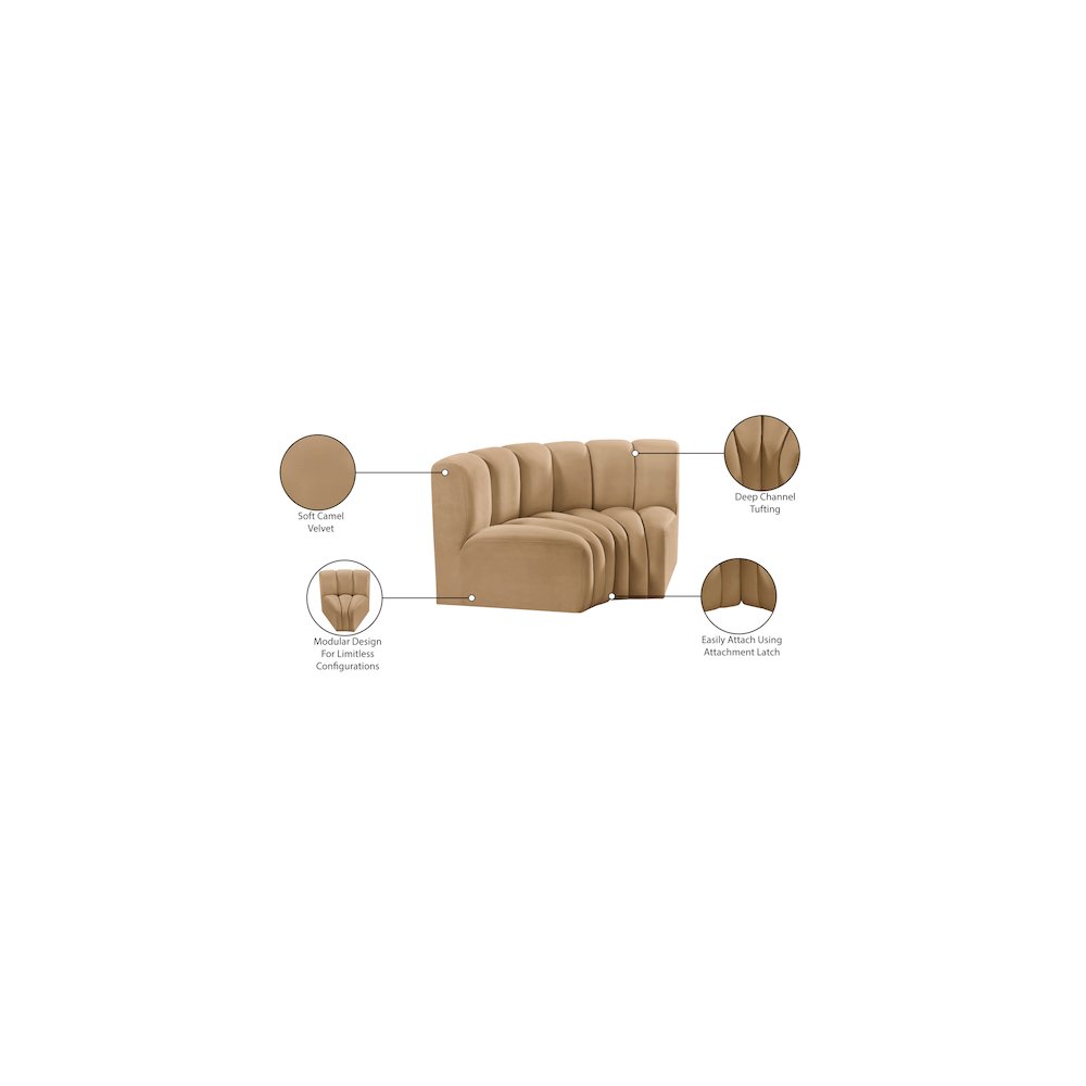 Arc Camel Velvet Modular Sofa. Picture 9