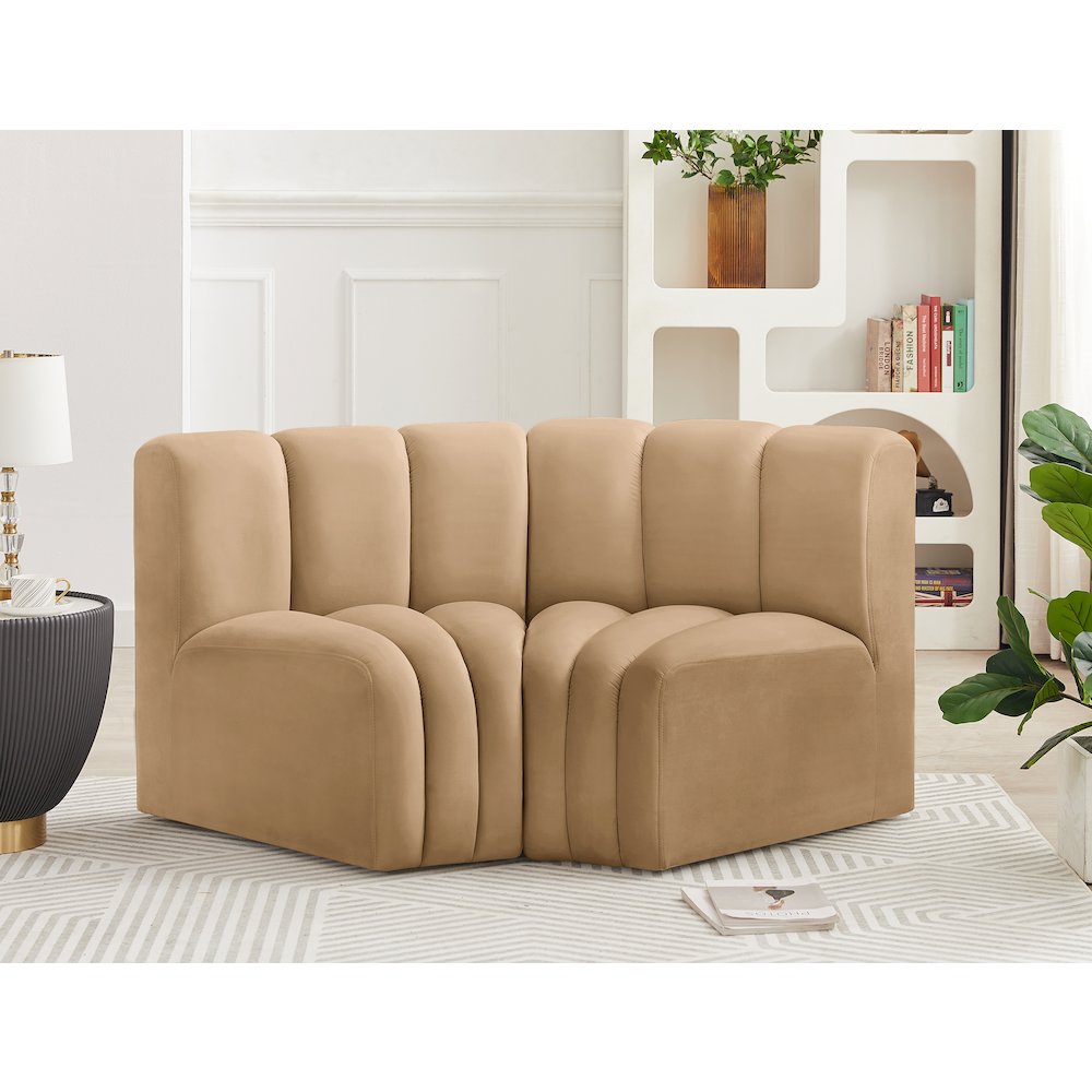 Arc Camel Velvet Modular Sofa. Picture 2