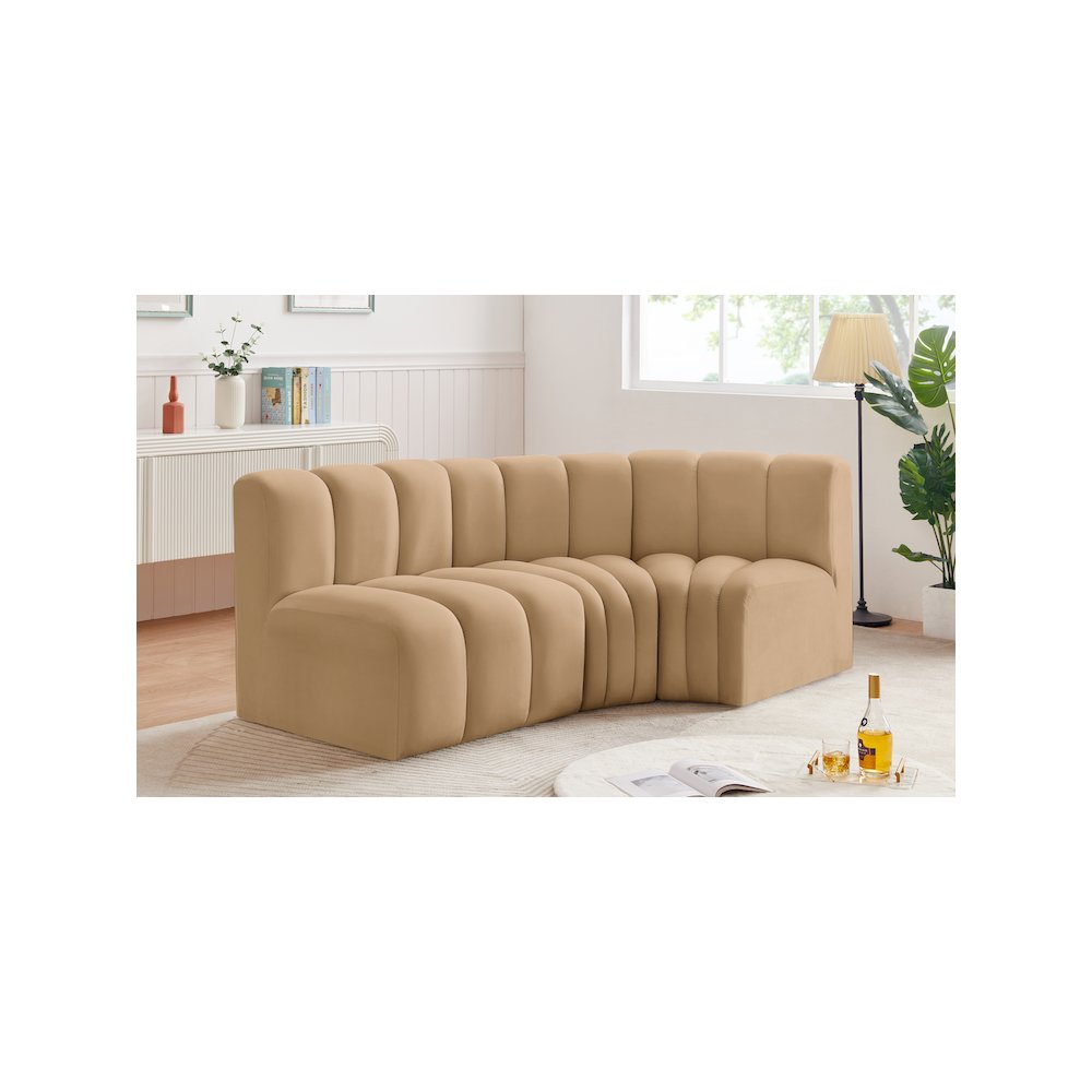 Arc Camel Velvet Modular Sofa. Picture 2
