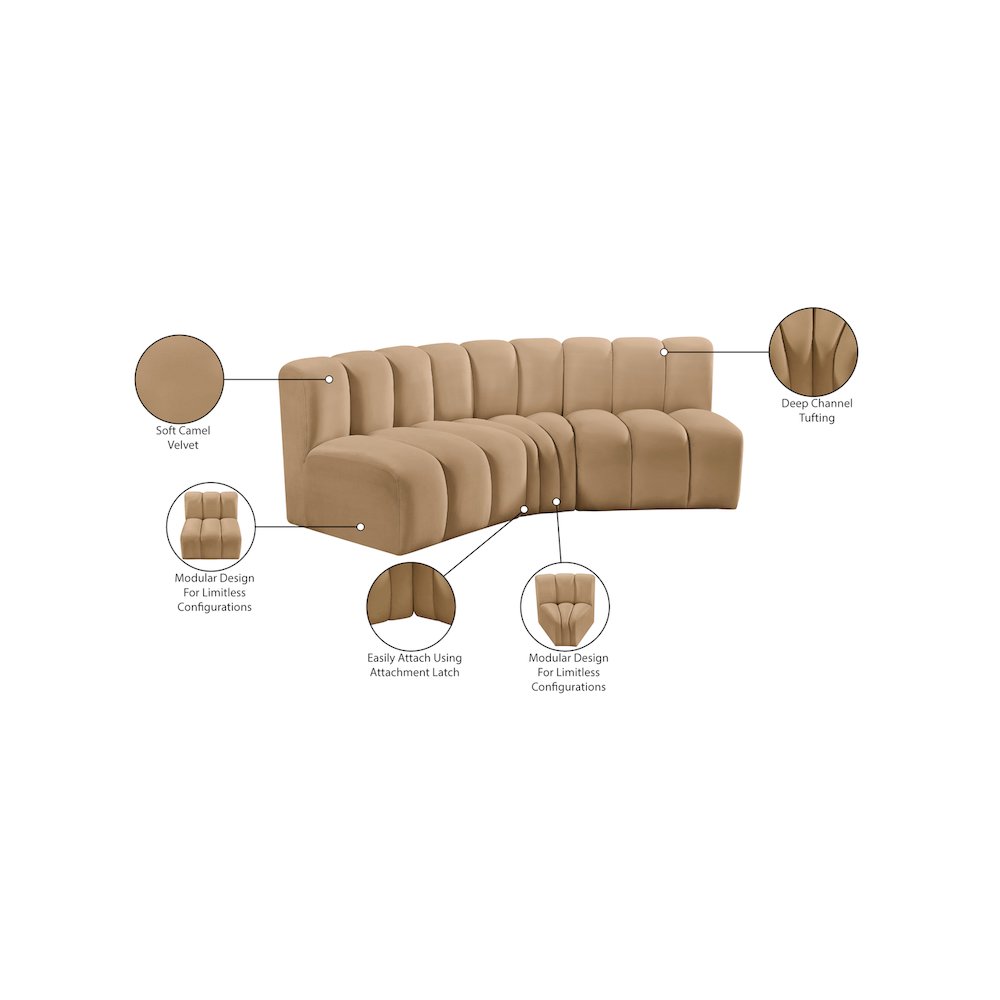 Arc Camel Velvet Modular Sofa. Picture 10