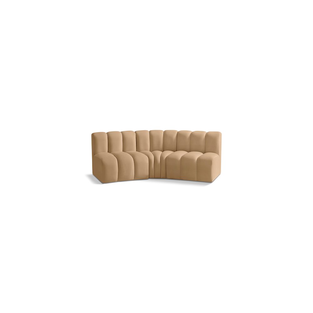 Arc Camel Velvet Modular Sofa. Picture 1