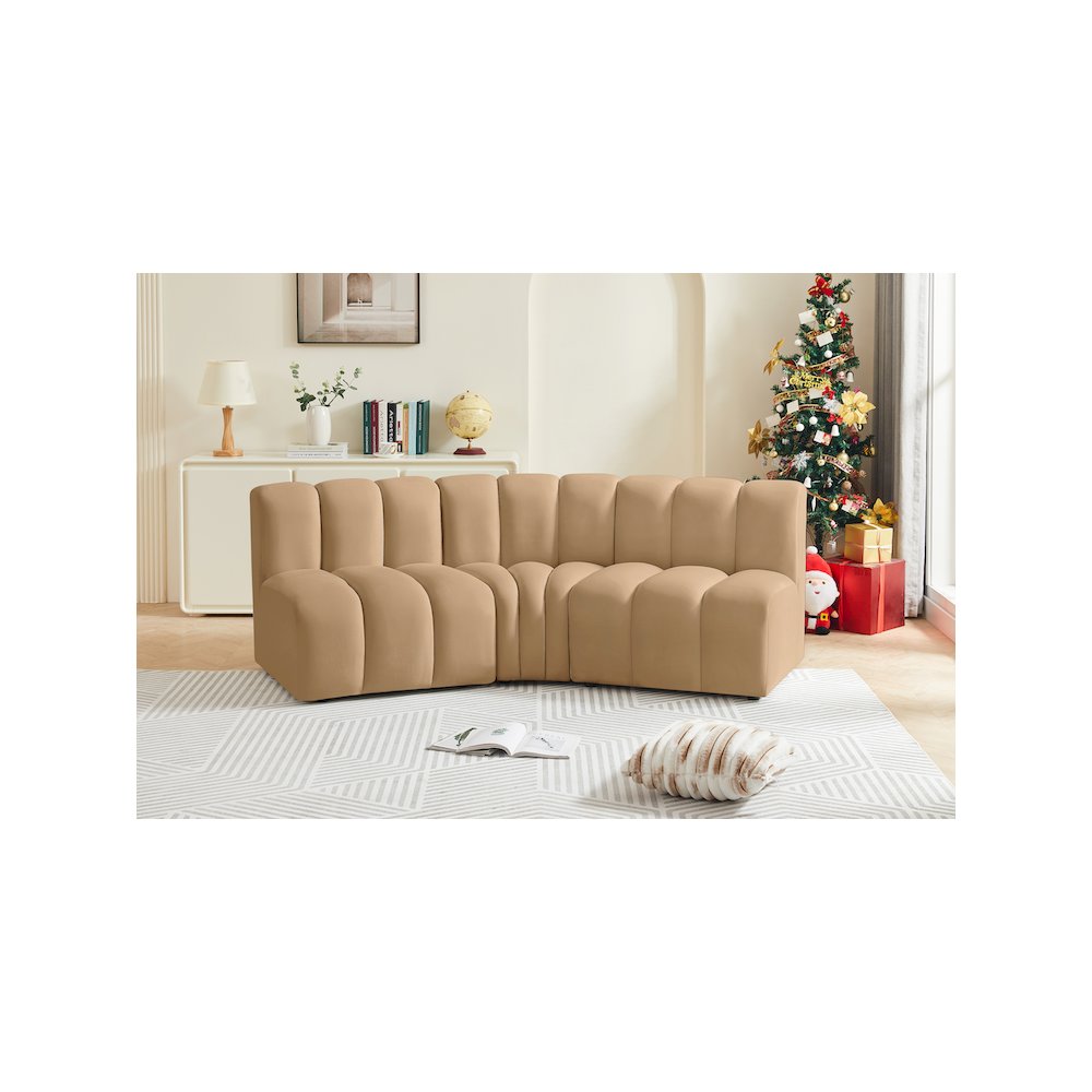 Arc Camel Velvet Modular Sofa. Picture 2