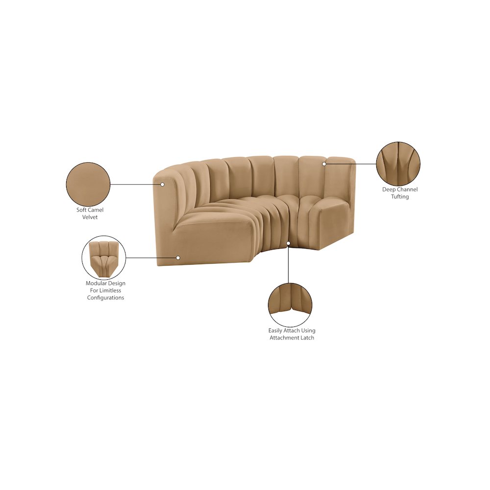 Arc Camel Velvet Modular Sofa. Picture 9