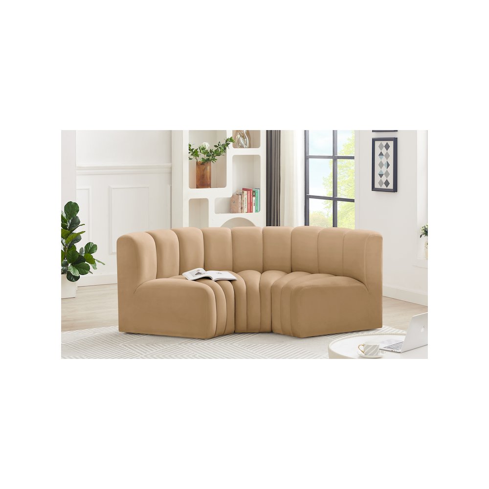 Arc Camel Velvet Modular Sofa. Picture 2