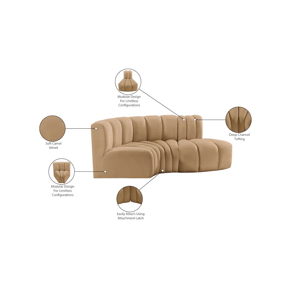 Arc Camel Velvet Modular Sofa. Picture 10