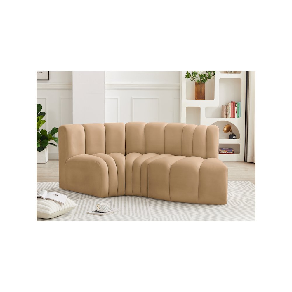 Arc Camel Velvet Modular Sofa. Picture 2