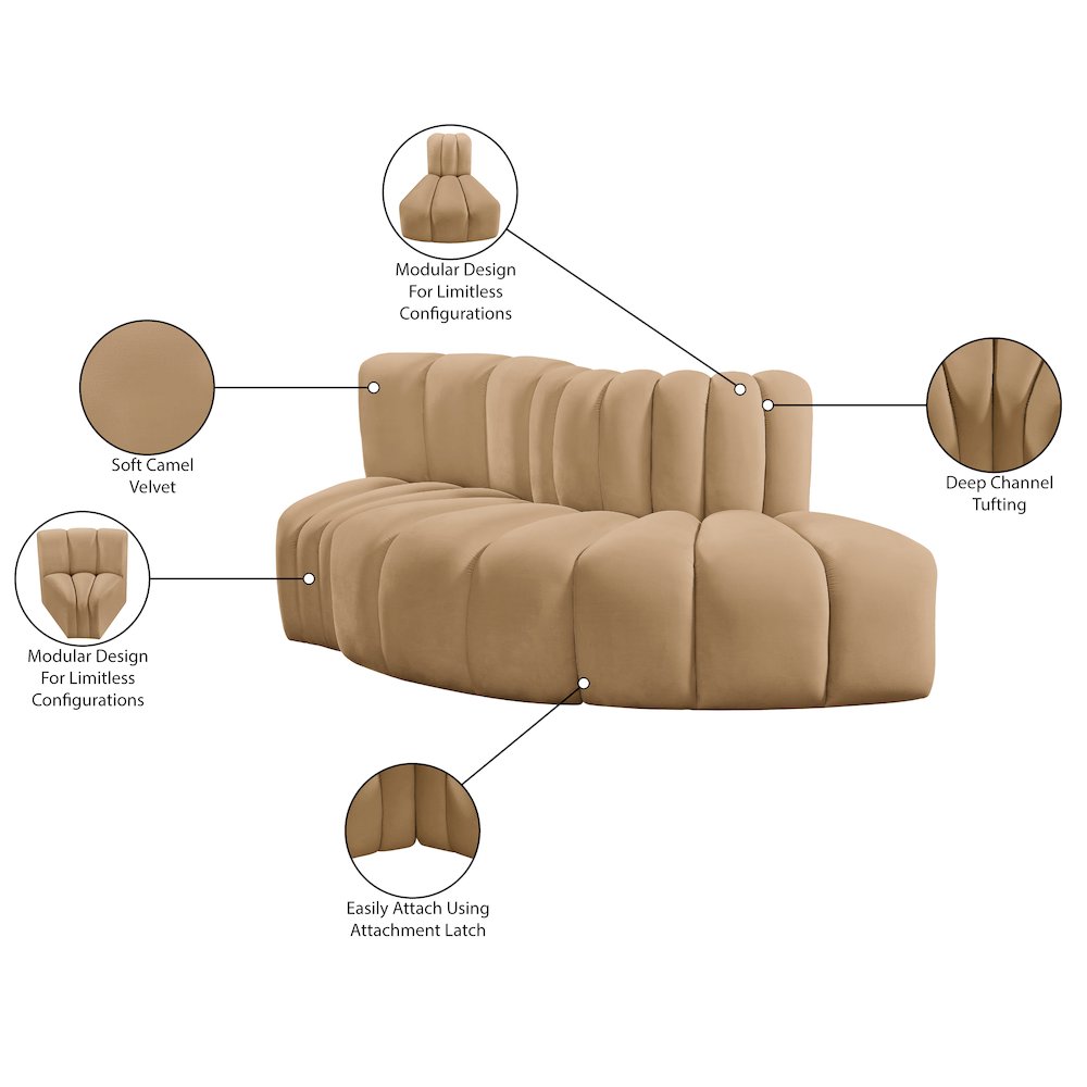 Arc Camel Velvet Modular Sofa. Picture 9
