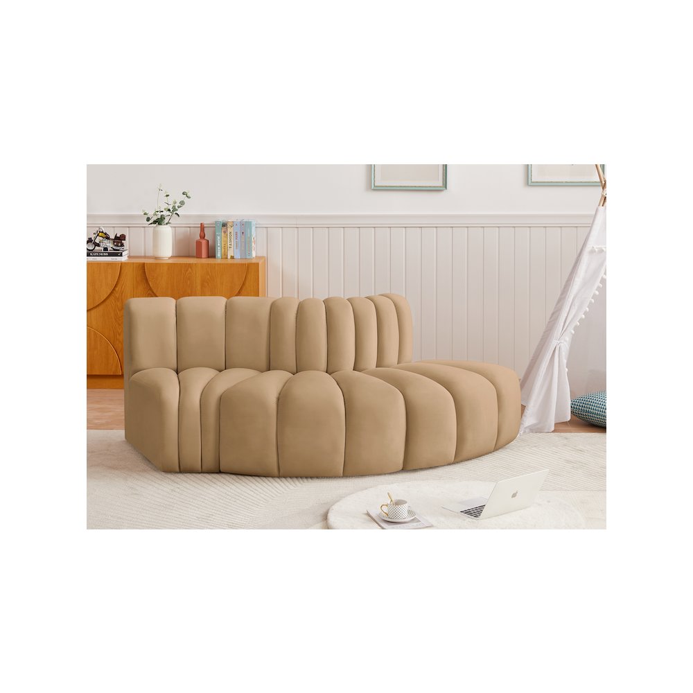 Arc Camel Velvet Modular Sofa. Picture 2