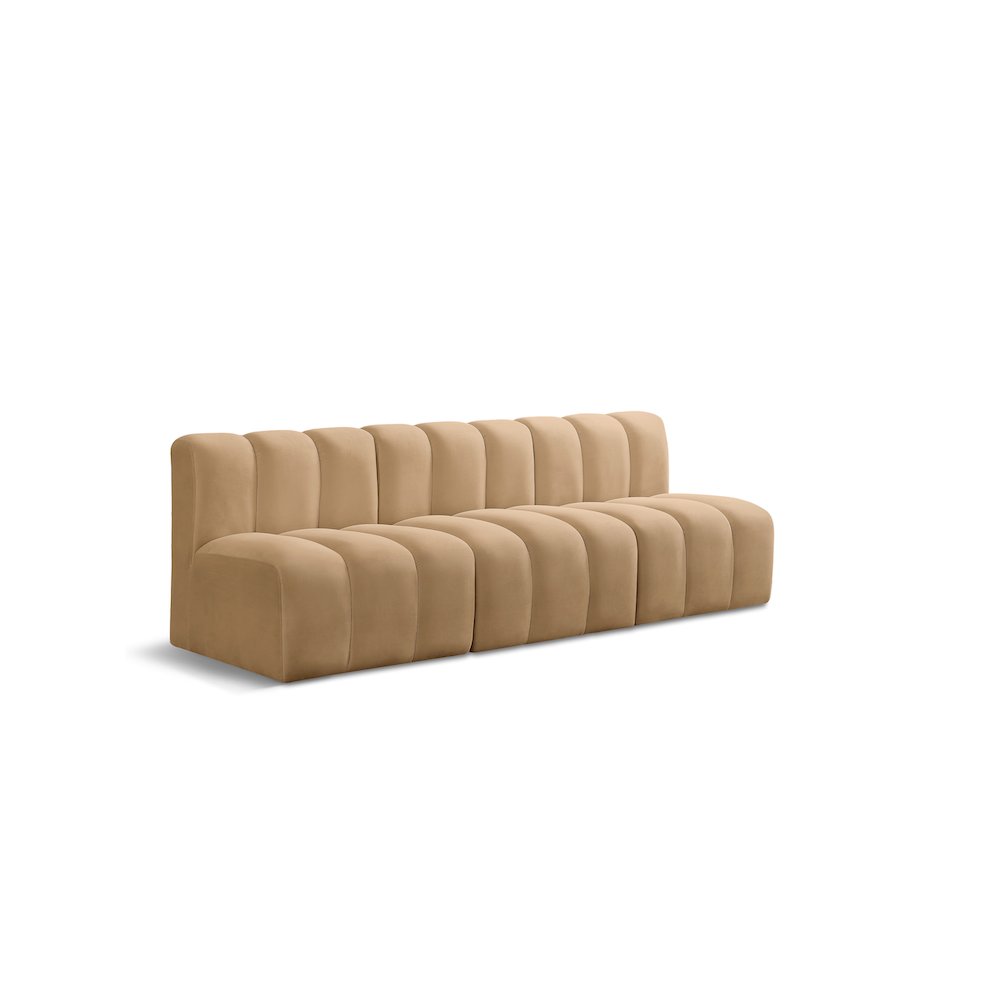 Arc Camel Velvet Modular Sofa. Picture 1