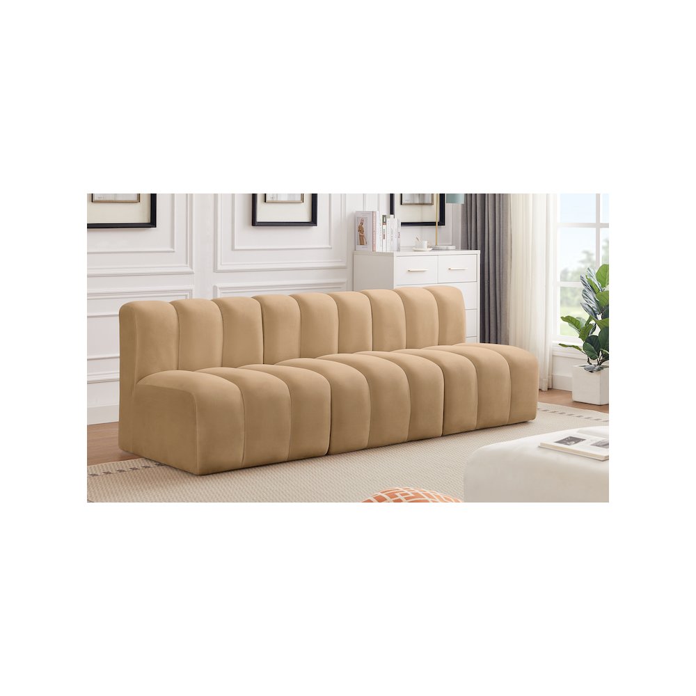 Arc Camel Velvet Modular Sofa. Picture 2