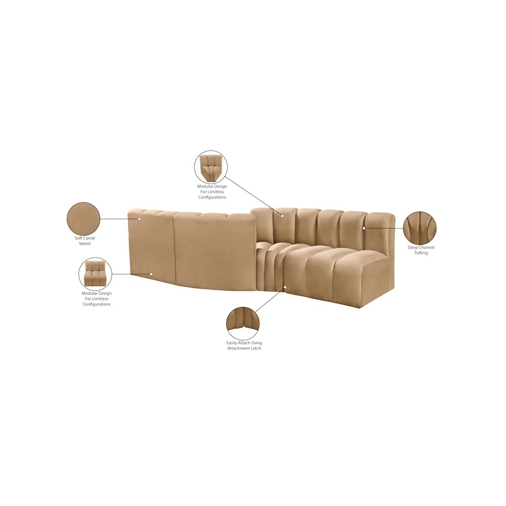 Arc Camel Velvet Modular Sofa. Picture 9