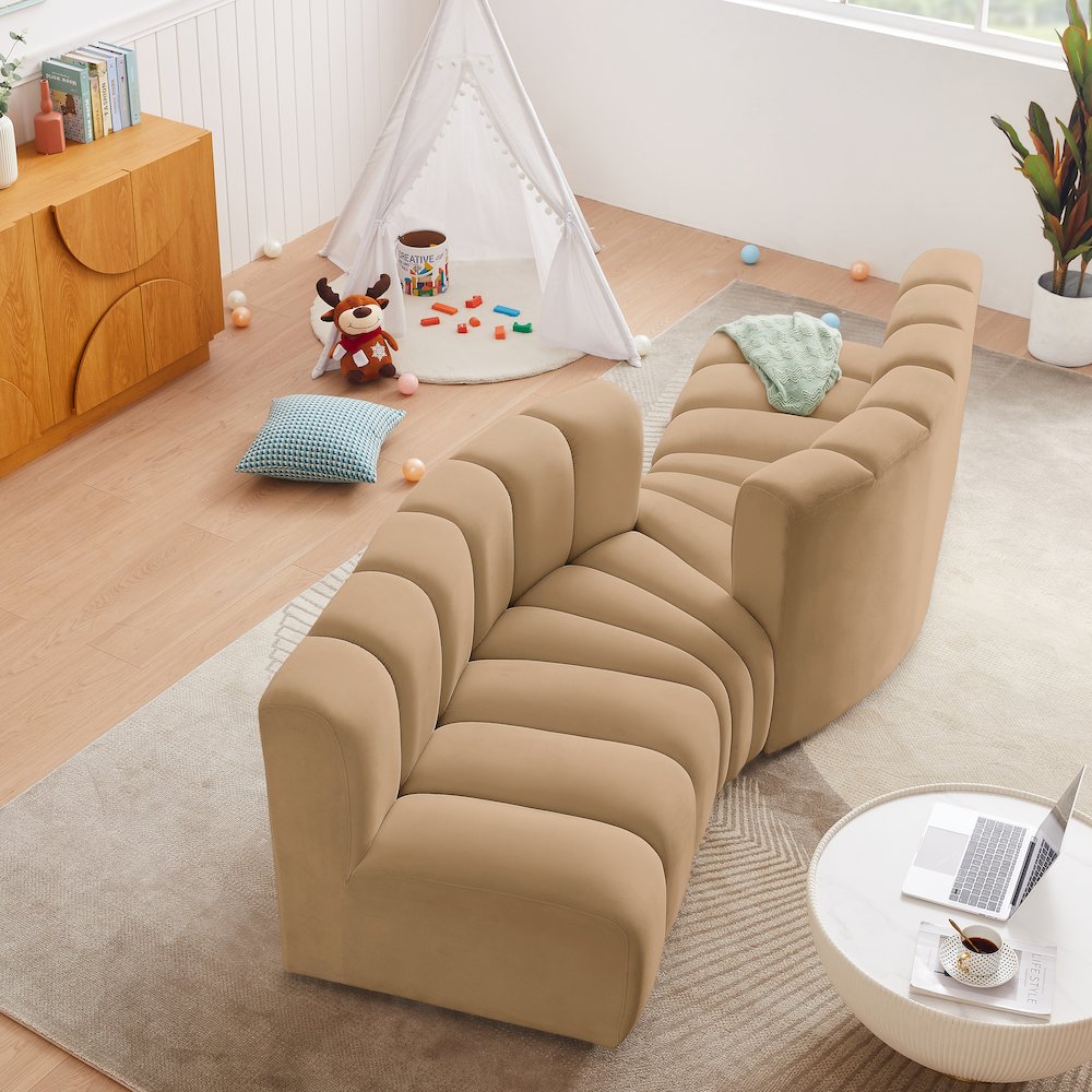 Arc Camel Velvet Modular Sofa. Picture 2