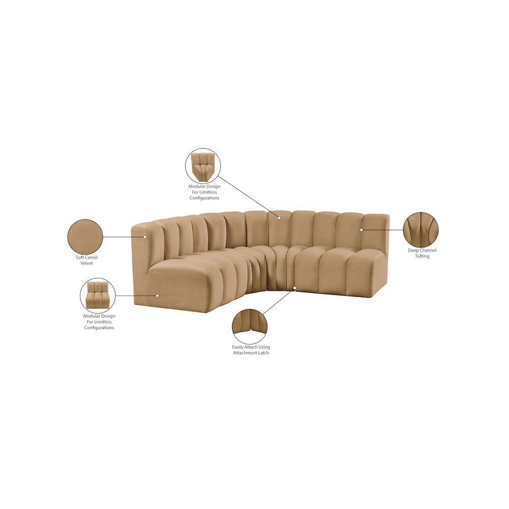 Arc Camel Velvet Modular Sofa. Picture 11