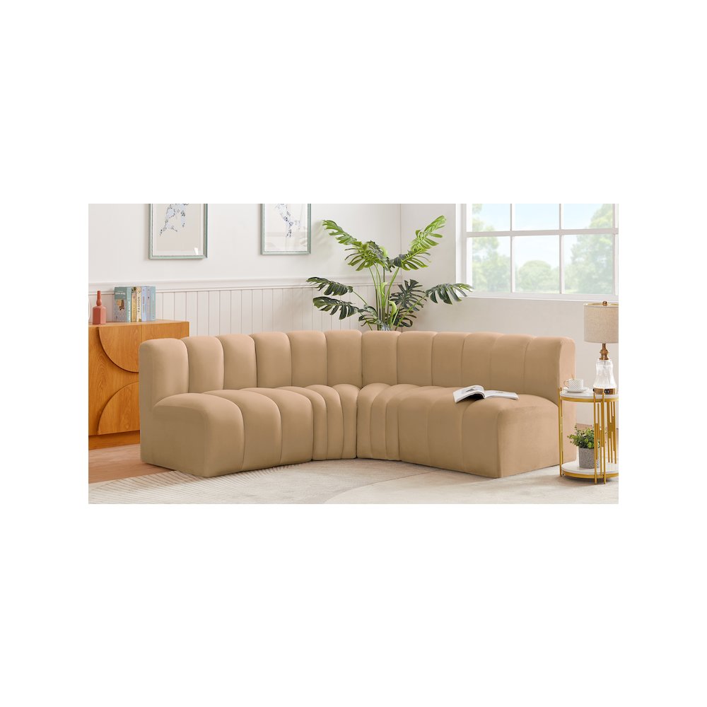 Arc Camel Velvet Modular Sofa. Picture 2