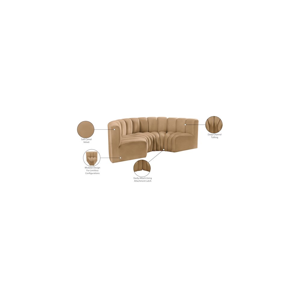 Arc Camel Velvet Modular Sofa. Picture 11