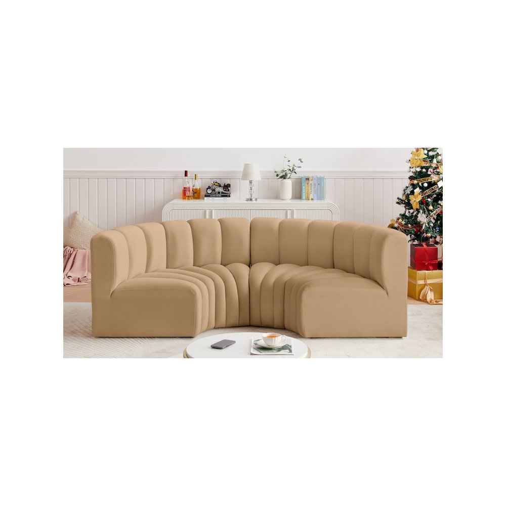 Arc Camel Velvet Modular Sofa. Picture 2