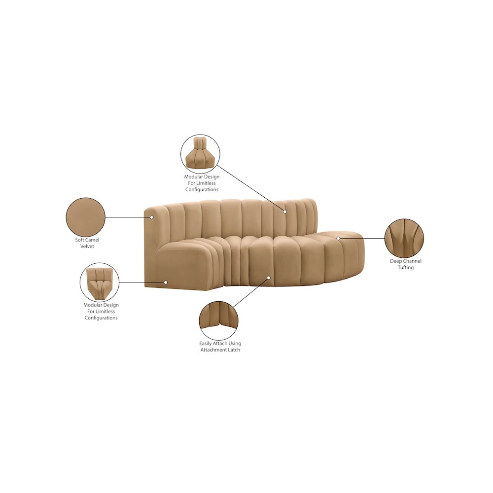 Arc Camel Velvet Modular Sofa. Picture 11