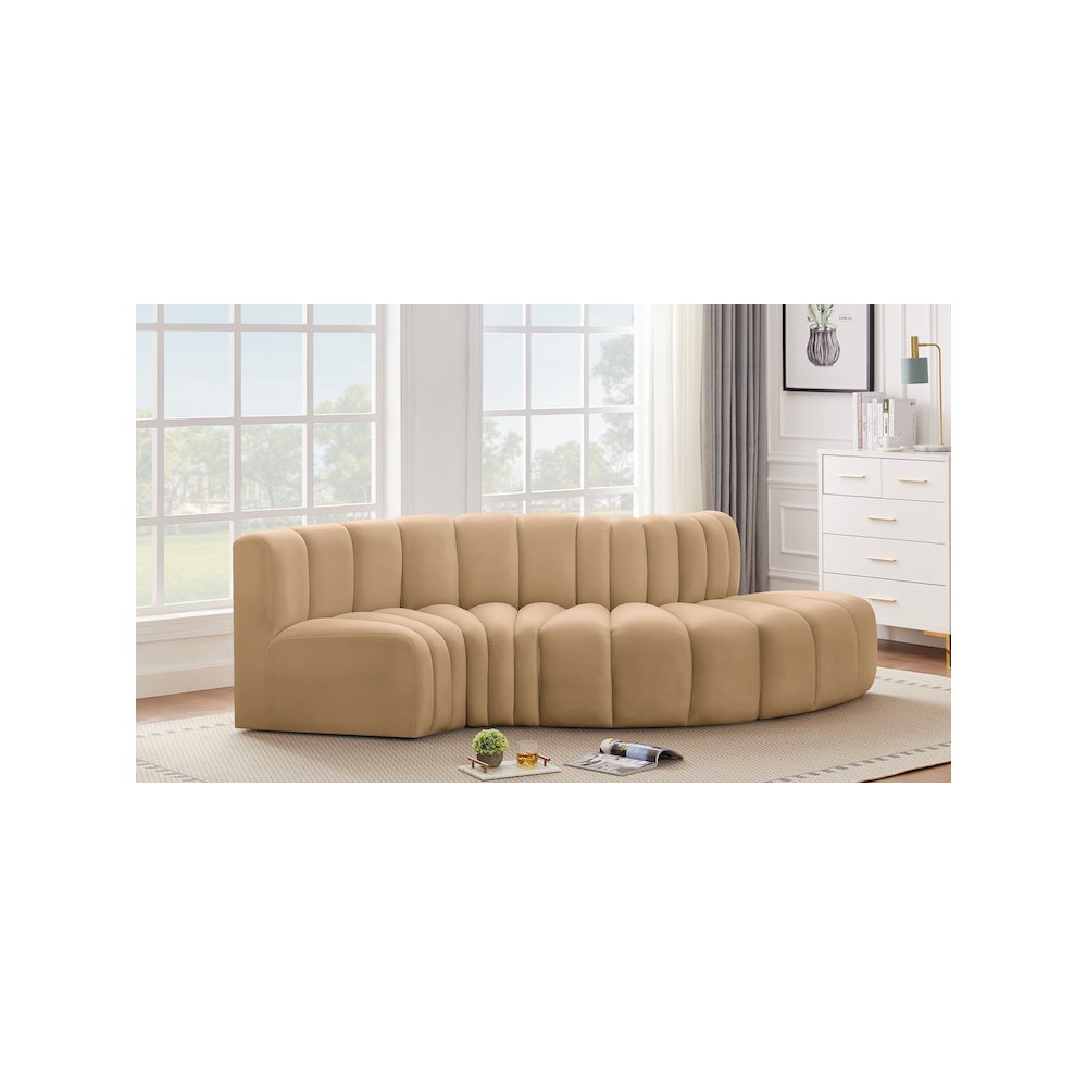 Arc Camel Velvet Modular Sofa. Picture 2