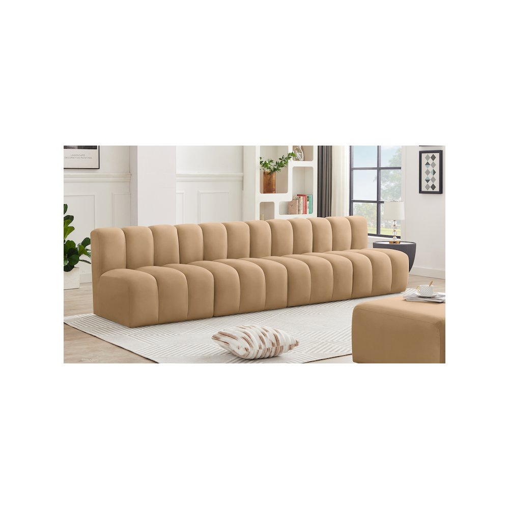 Arc Camel Velvet Modular Sofa. Picture 2
