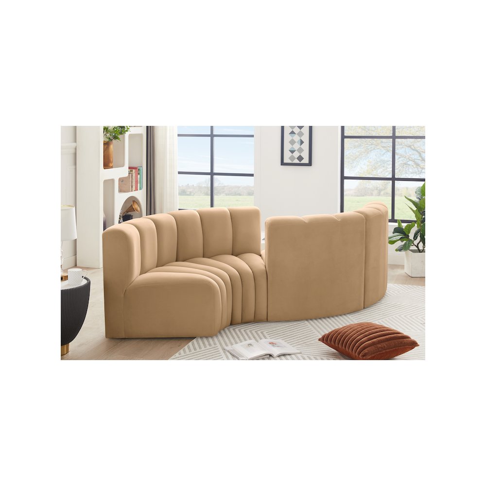 Arc Camel Velvet Modular Sofa. Picture 2