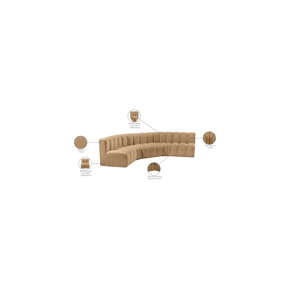 Arc Camel Velvet Modular Sofa. Picture 15