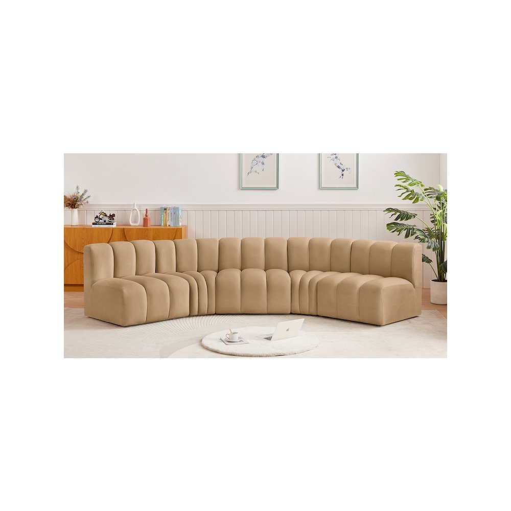 Arc Camel Velvet Modular Sofa. Picture 2