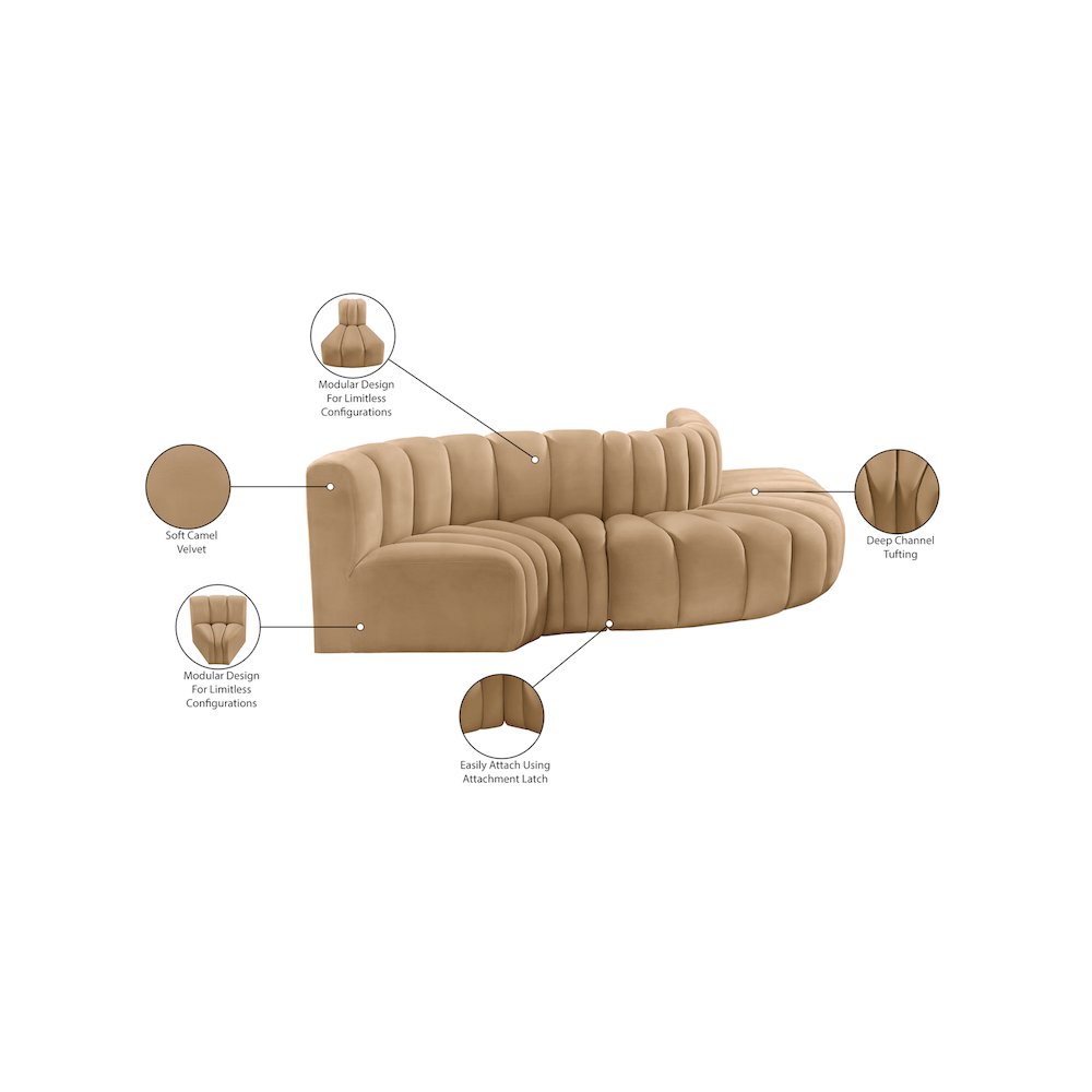 Arc Camel Velvet Modular Sofa. Picture 11