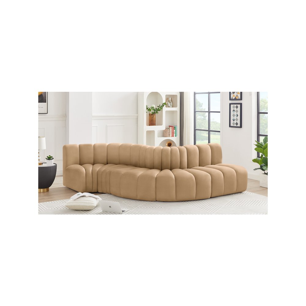 Arc Camel Velvet Modular Sofa. Picture 2