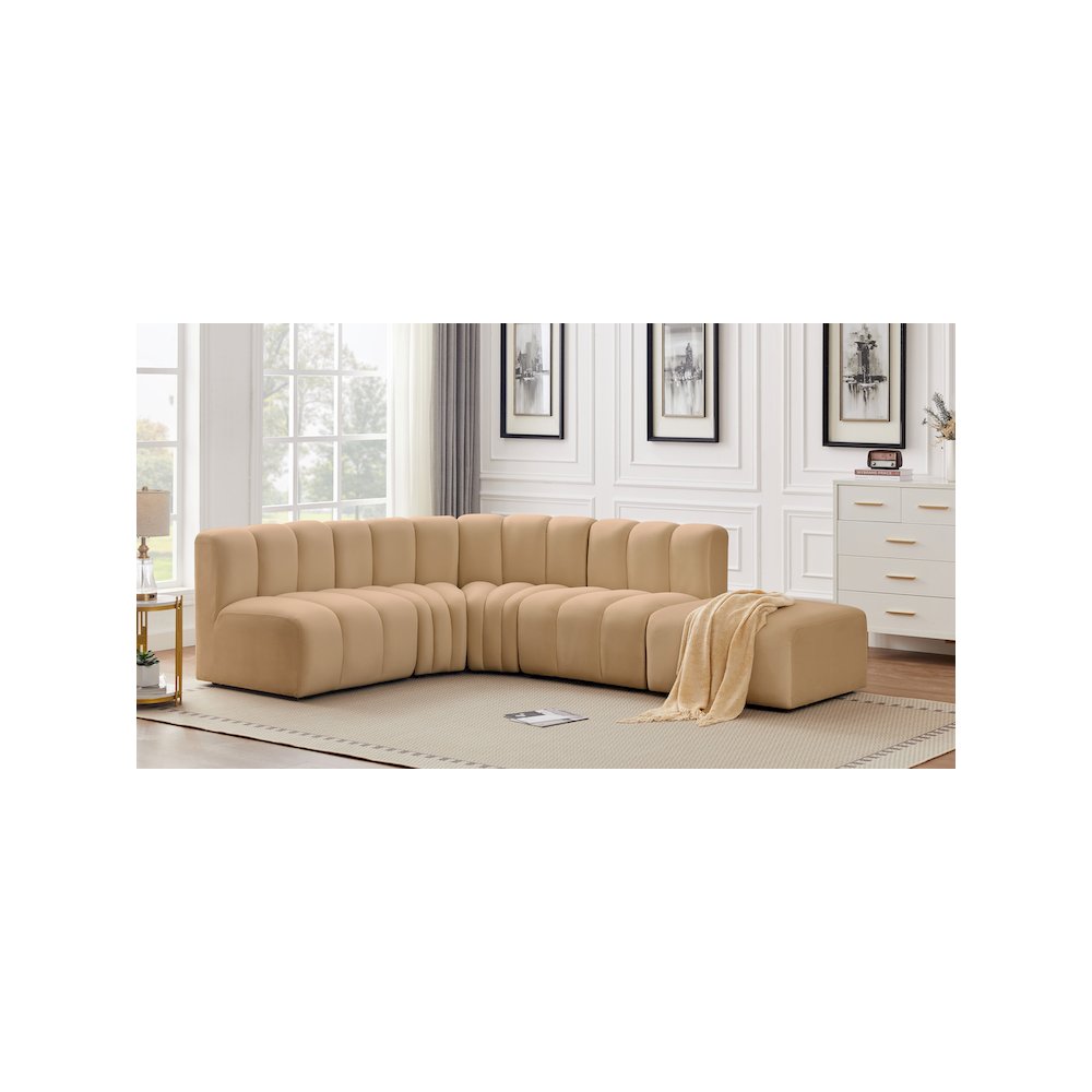 Arc Camel Velvet Modular Sofa. Picture 2