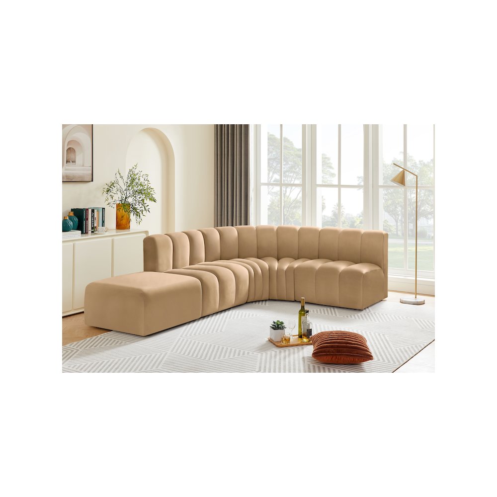 Arc Camel Velvet Modular Sofa. Picture 3