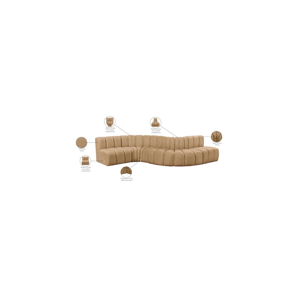 Arc Camel Velvet Modular Sofa. Picture 15