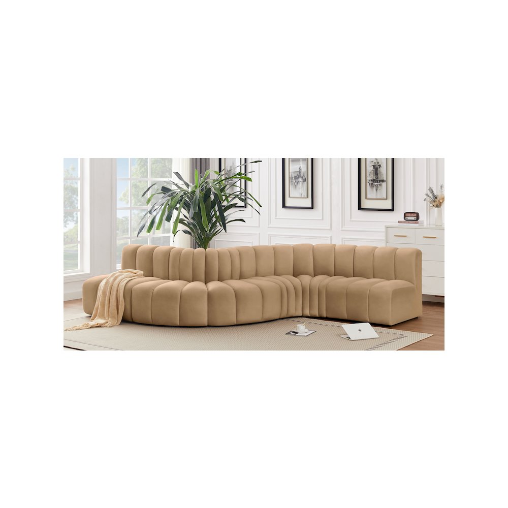 Arc Camel Velvet Modular Sofa. Picture 2
