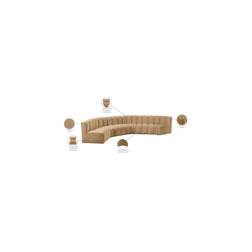 Arc Camel Velvet Modular Sofa. Picture 13