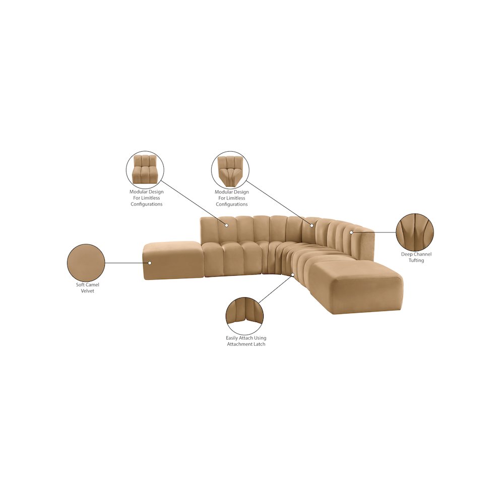 Arc Camel Velvet Modular Sofa. Picture 14