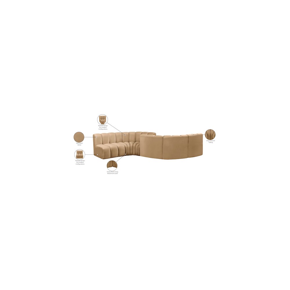Arc Camel Velvet Modular Sofa. Picture 11