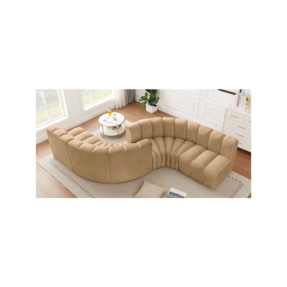 Arc Camel Velvet Modular Sofa. Picture 2