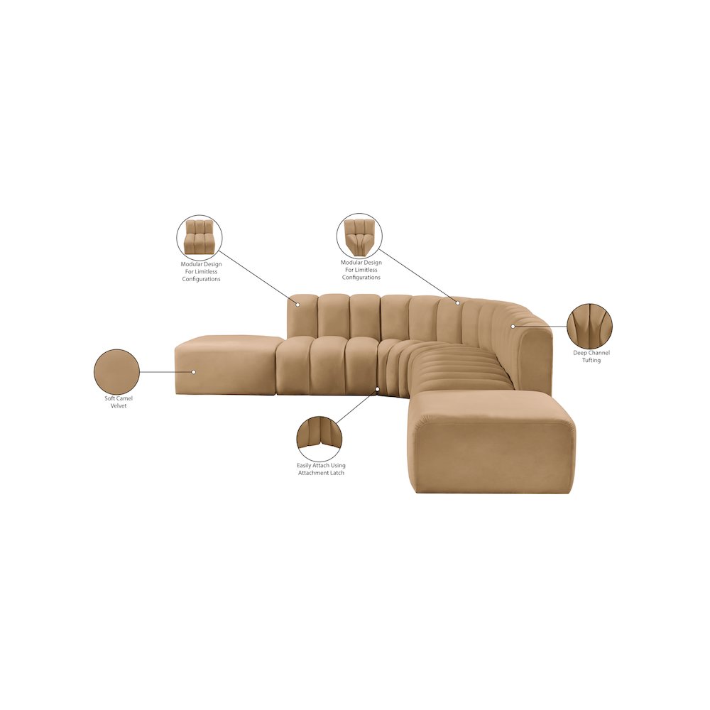 Arc Camel Velvet Modular Sofa. Picture 14